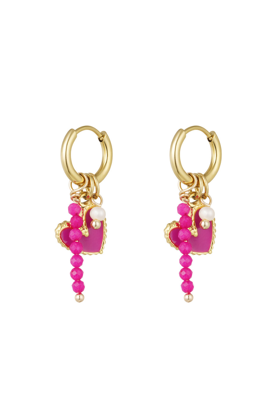 Fuchsia Pearls Earrings Gold