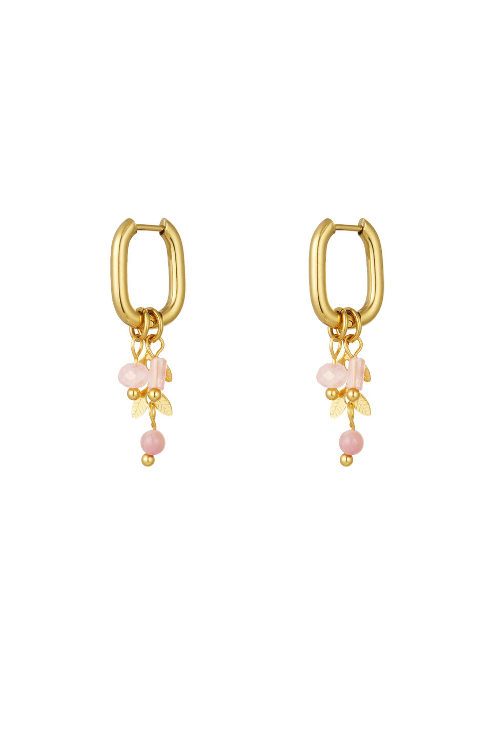 Earrings leaves with stones Pink Gold