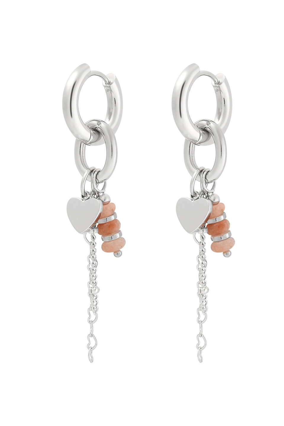 Beaded earrings with heart Silver