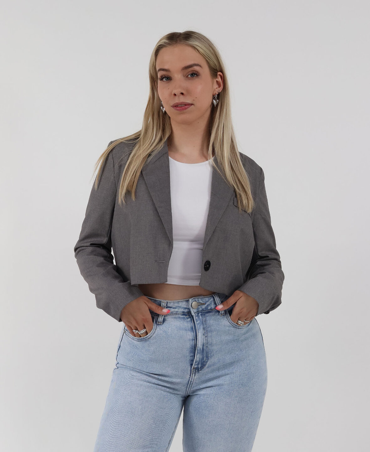 Basic Cropped Blazer Grey