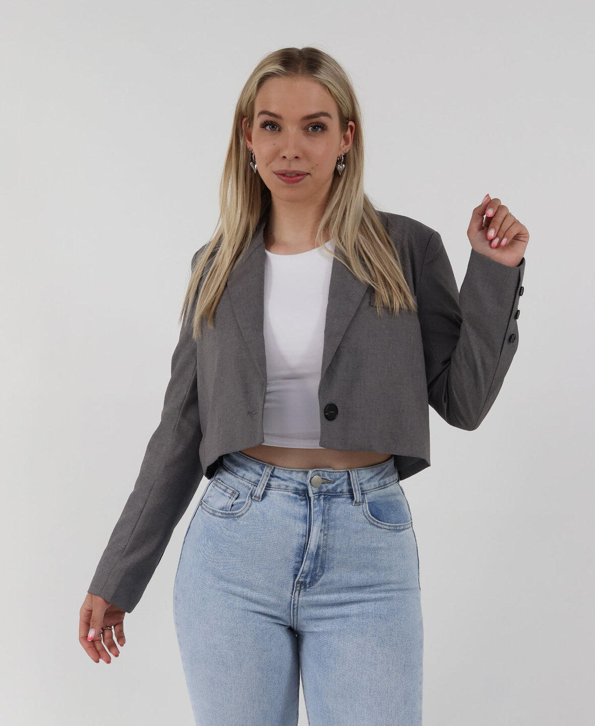 Basic Cropped Blazer Grey