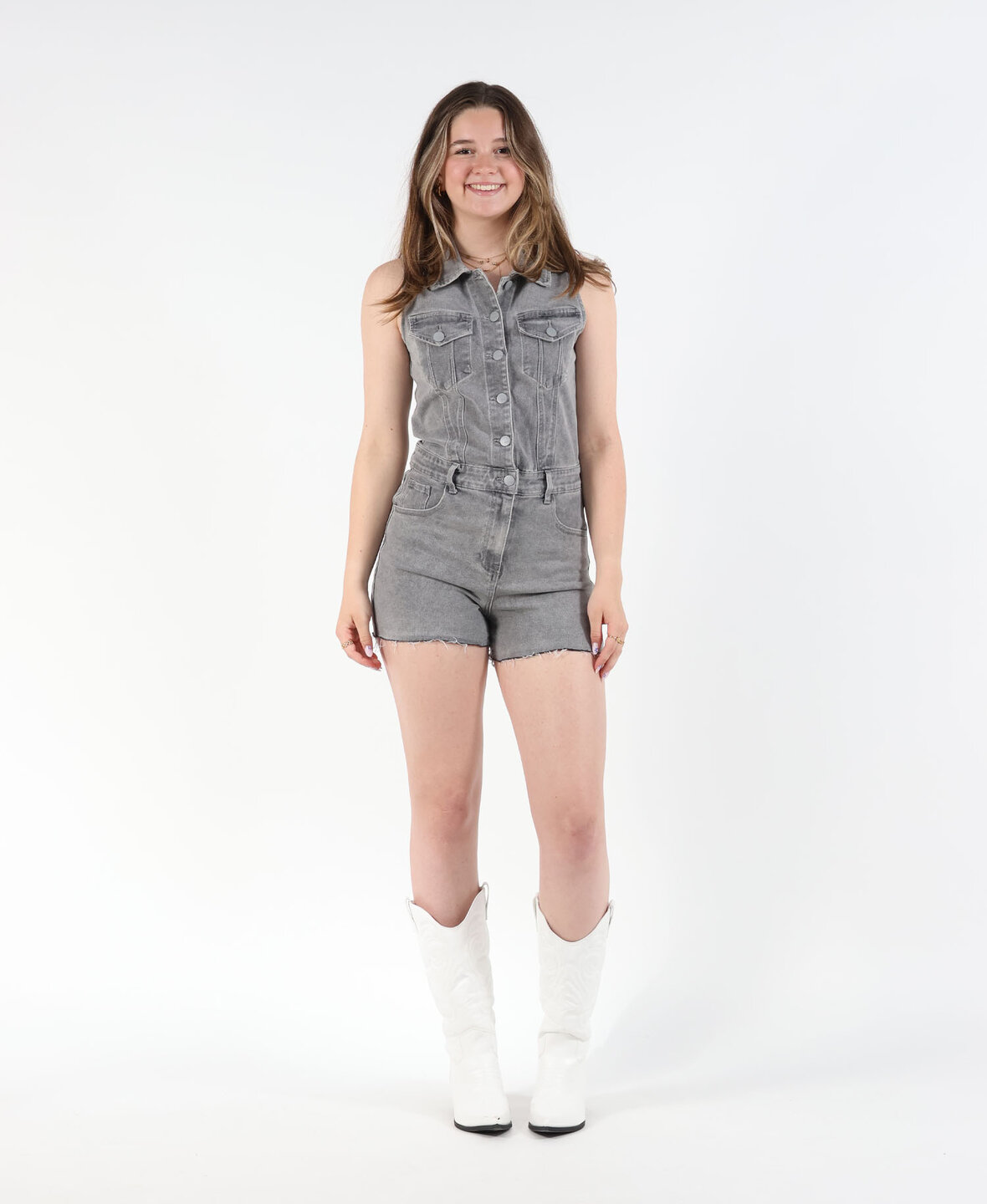 Denim Stretch Playsuit Grey 2302