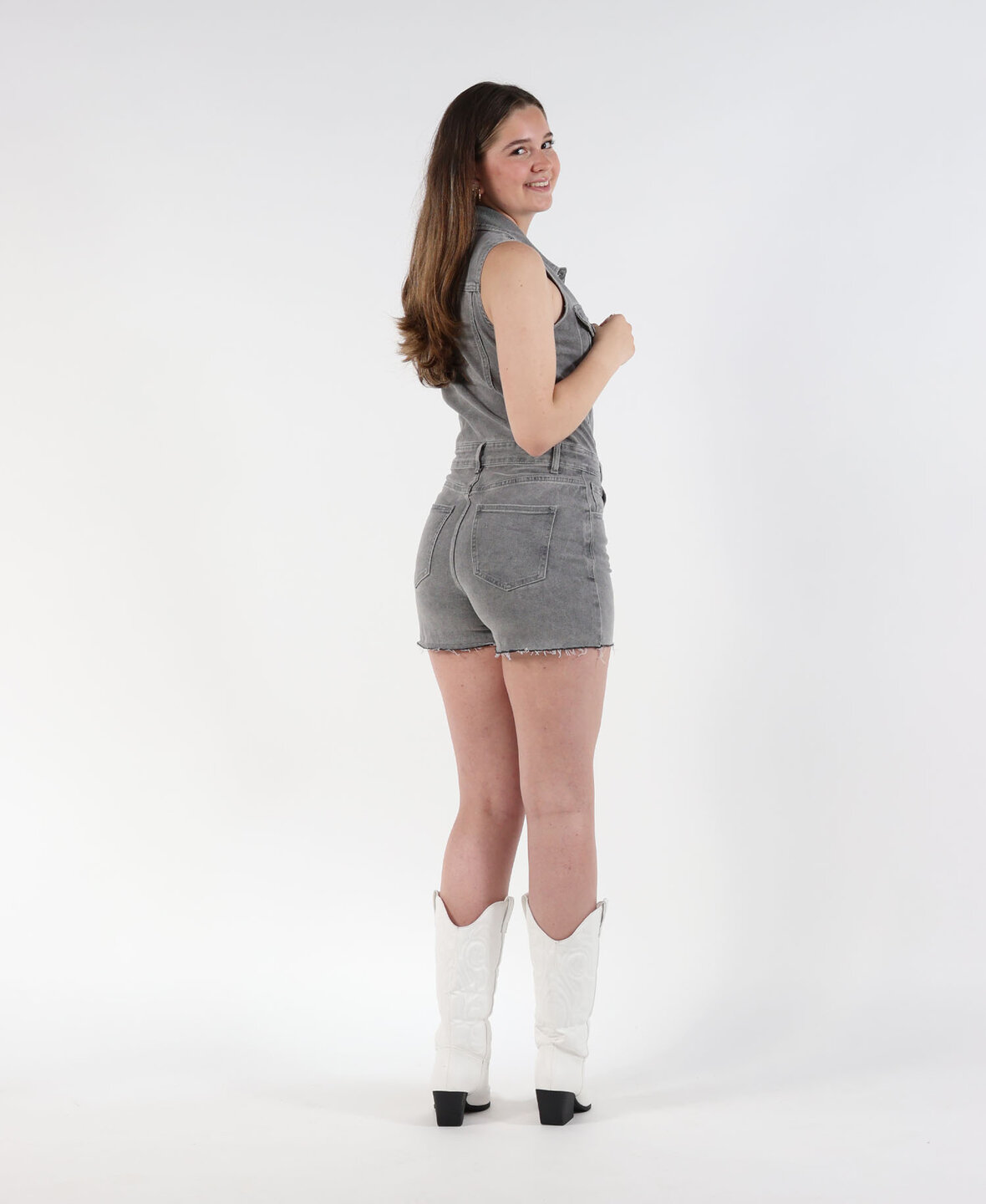 Denim Stretch Playsuit Grey 2302