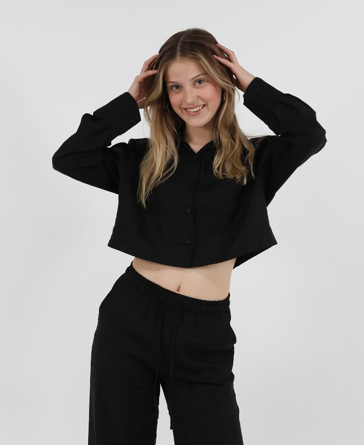 Linnen Cropped Blouse Black