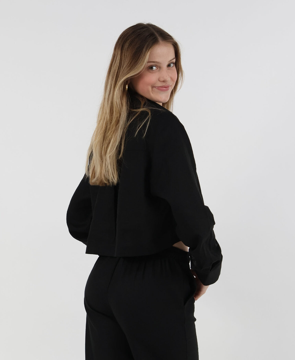 Linnen Cropped Blouse Black