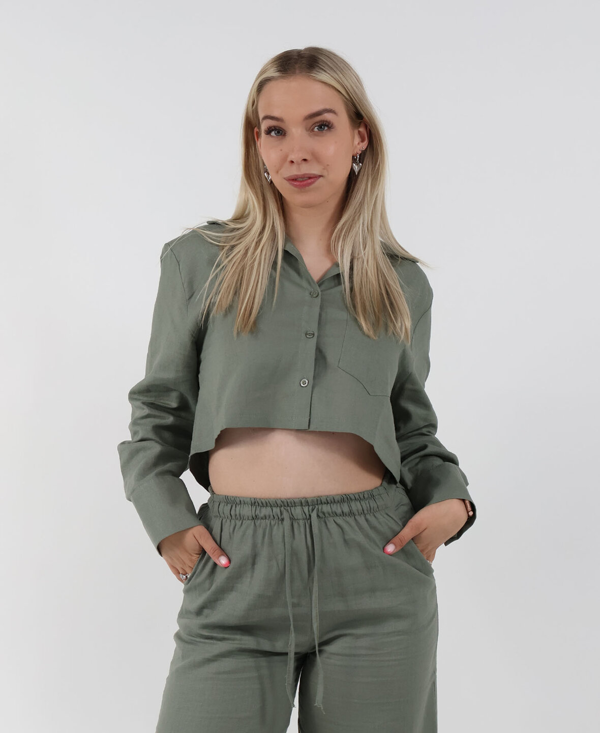 Linnen Cropped Blouse Khaki