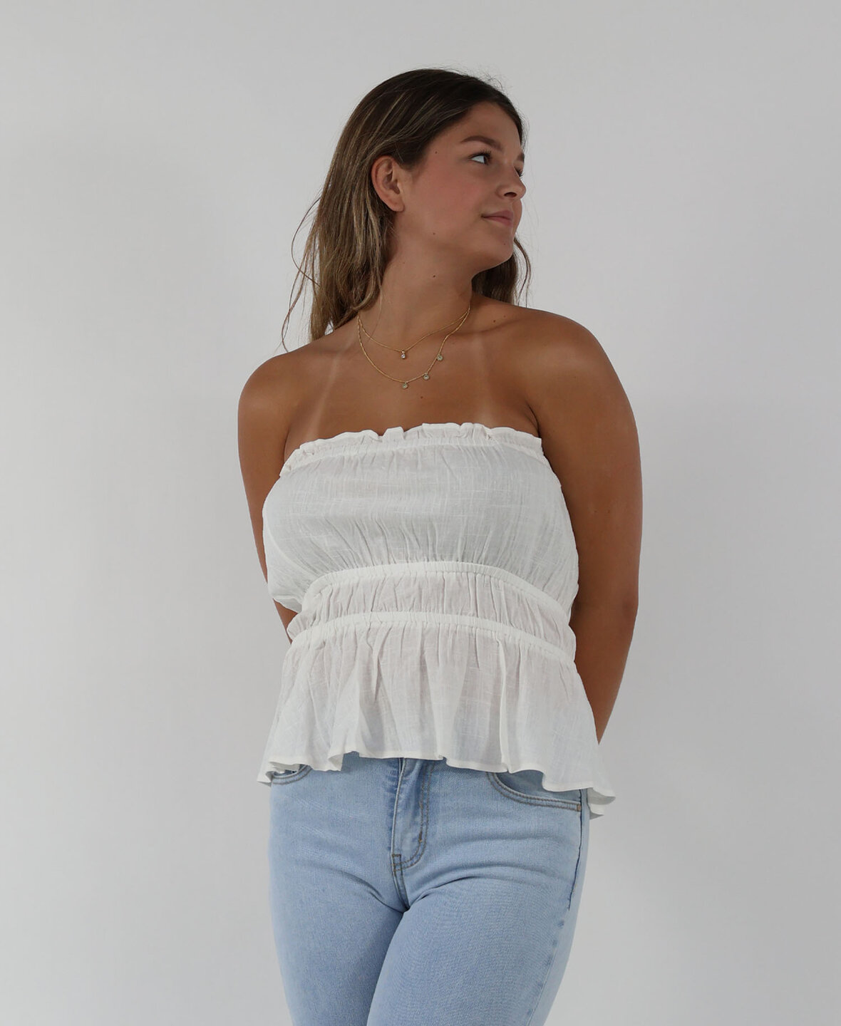 Linnen Bandeau Top White