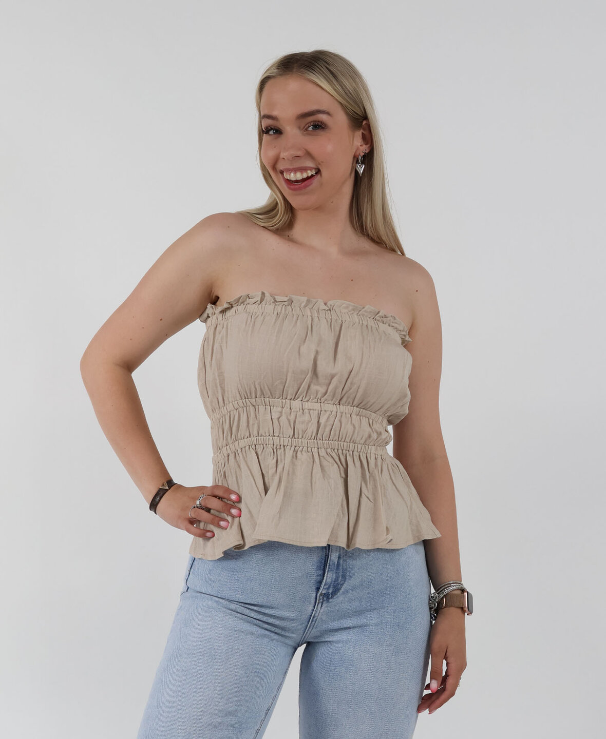 Linnen Bandeau Top Taupe