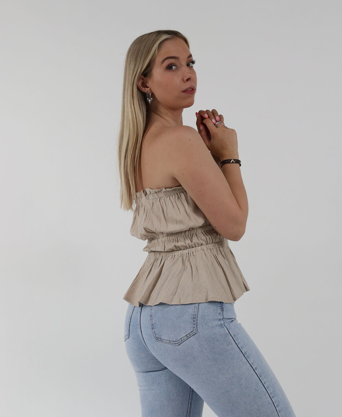 Linnen Bandeau Top Taupe