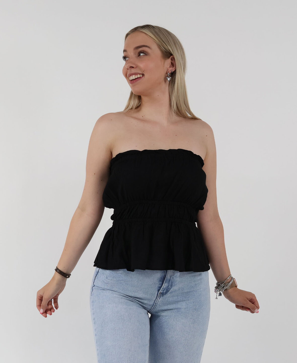 Linnen Bandeau Top Black