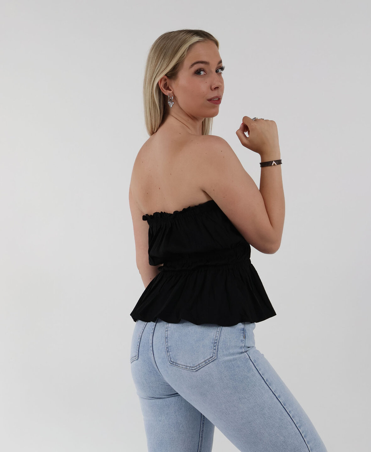 Linnen Bandeau Top Black