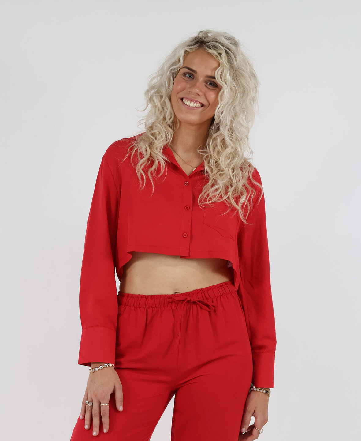 Linnen Cropped Blouse Red