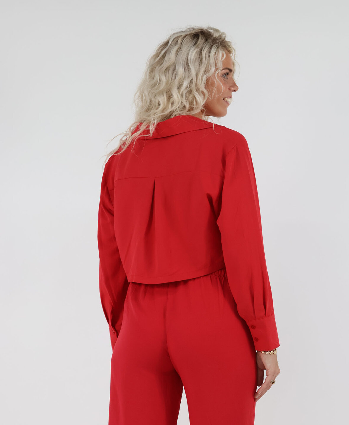 Linnen Cropped Blouse Red