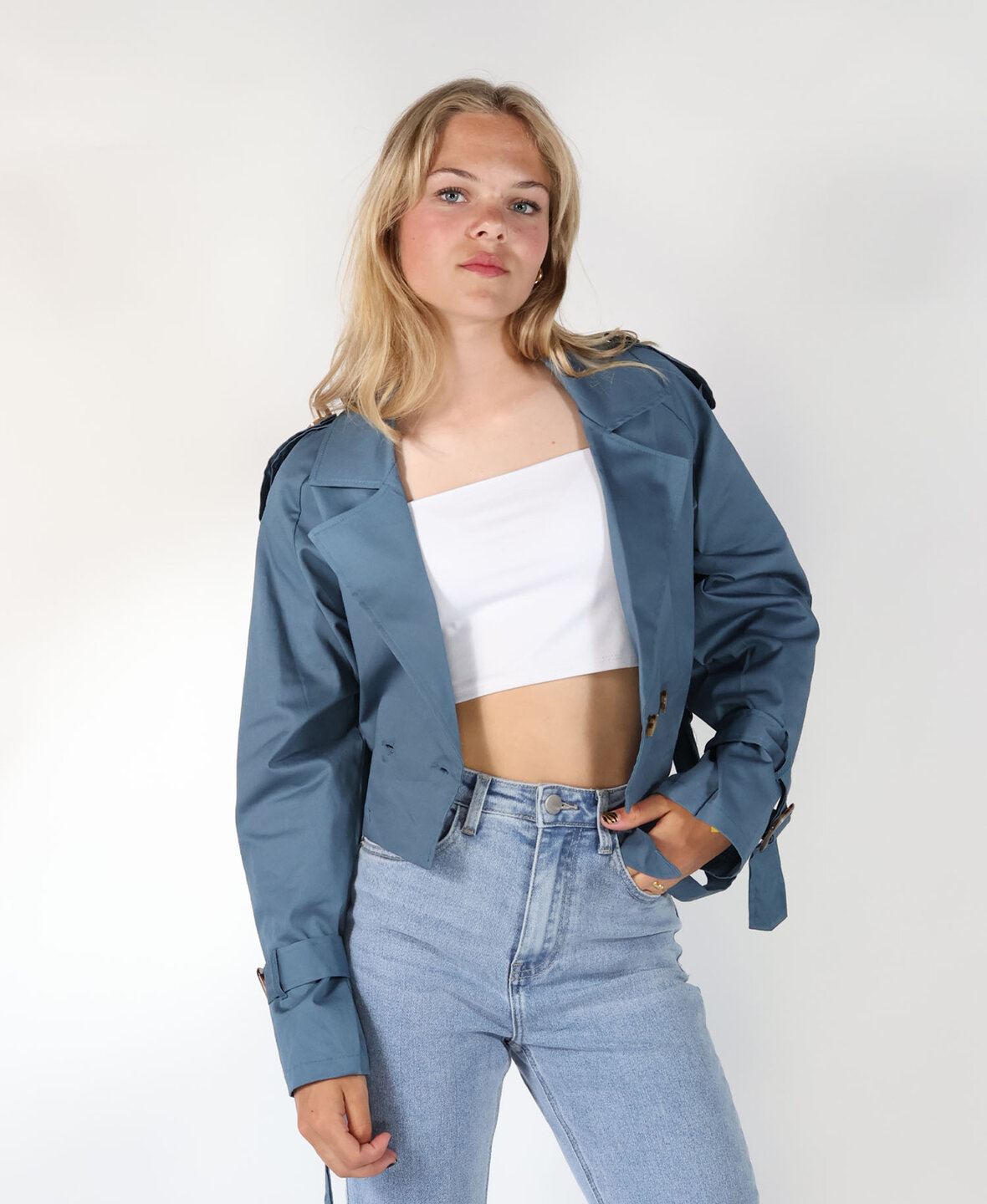 Cropped Trenchcoat Denimblue