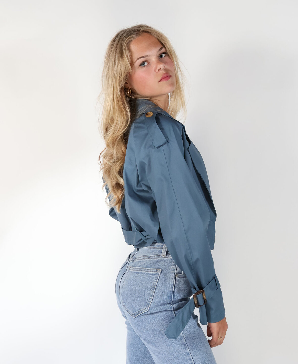 Cropped Trenchcoat Denimblue