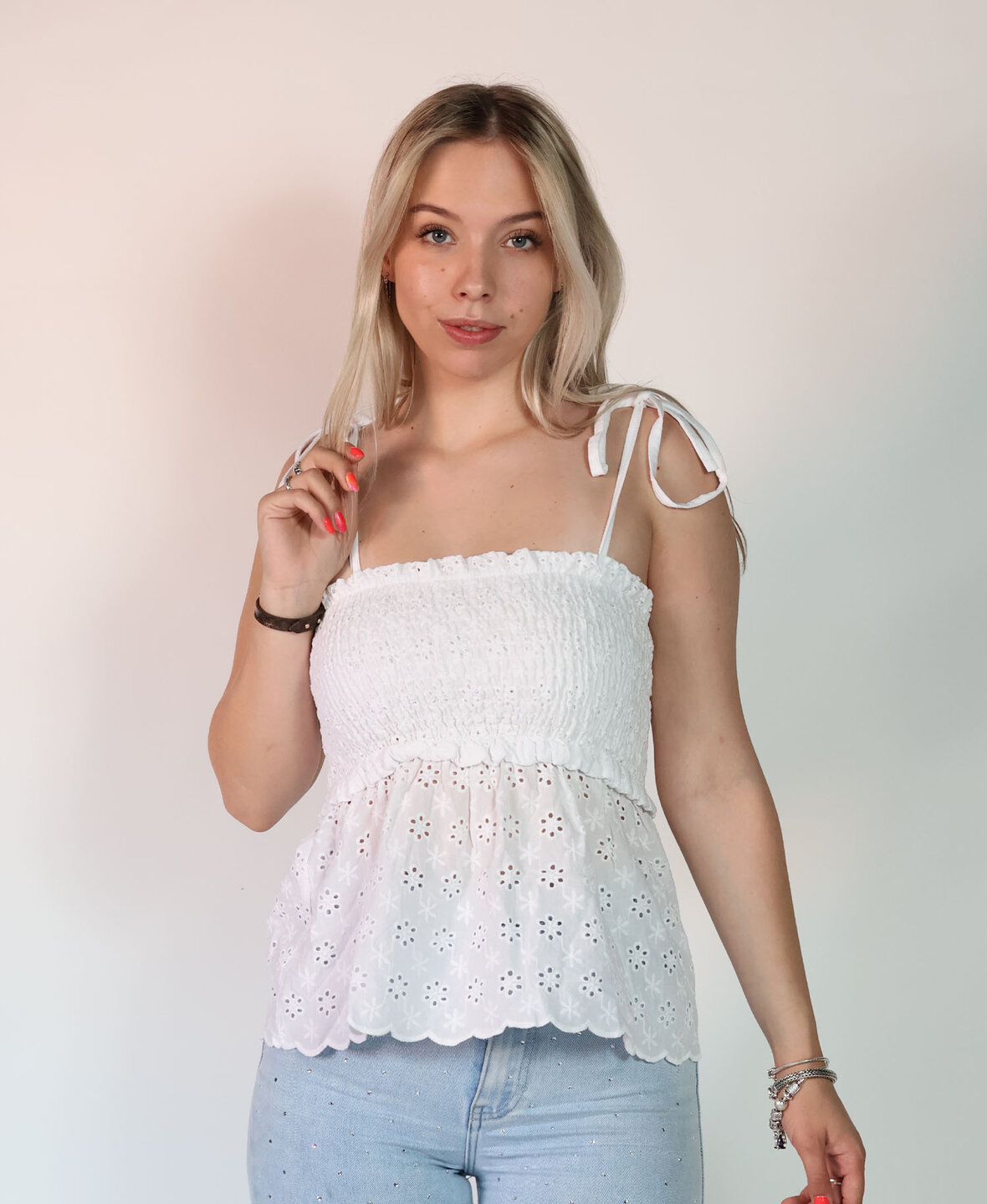 Broderie Blossom Top White