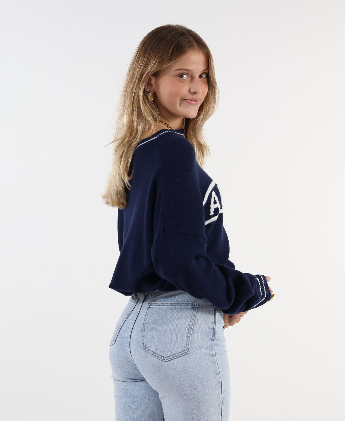 Amour Sweat Navy Blue/White