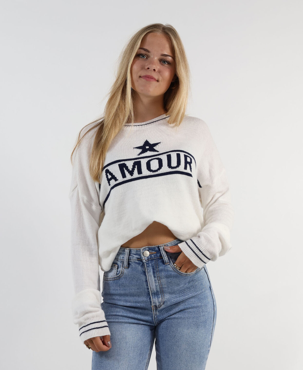 Amour Sweat White/Navy Blue