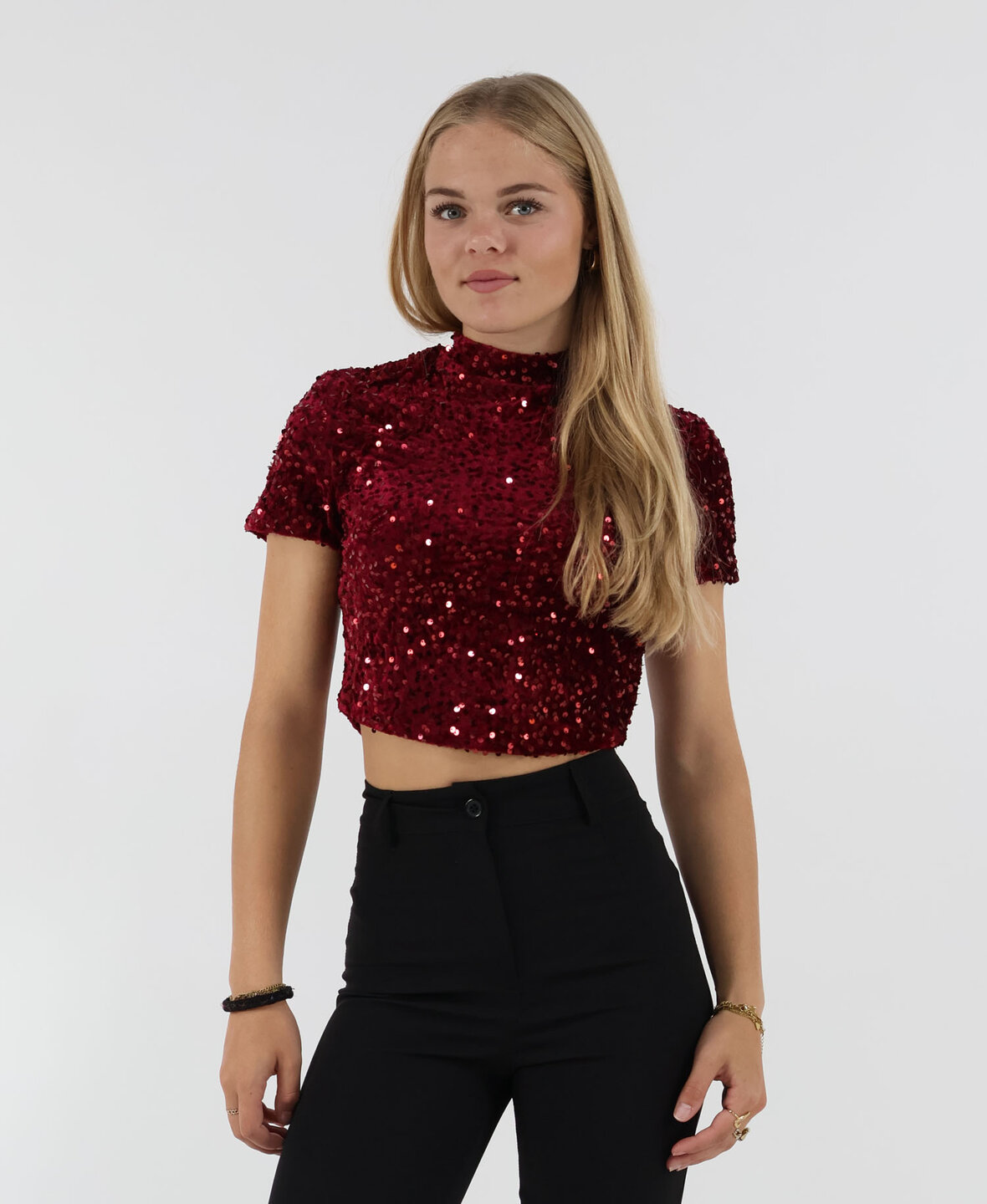 Velvet Sequin Top Short Bordeau