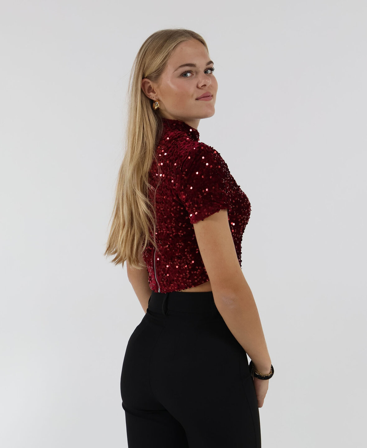 Velvet Sequin Top Short Bordeau