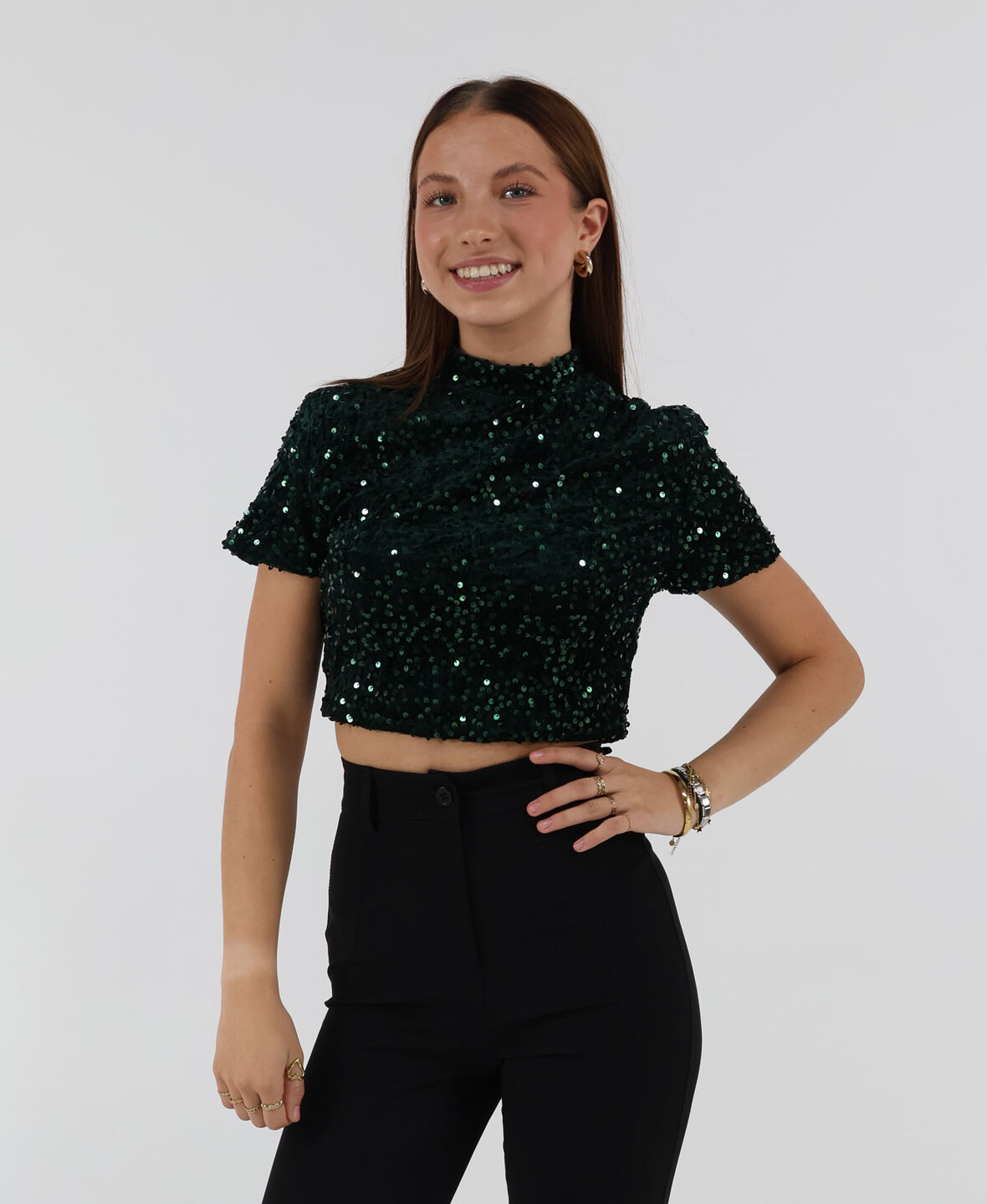 Velvet Sequin Top Short Green