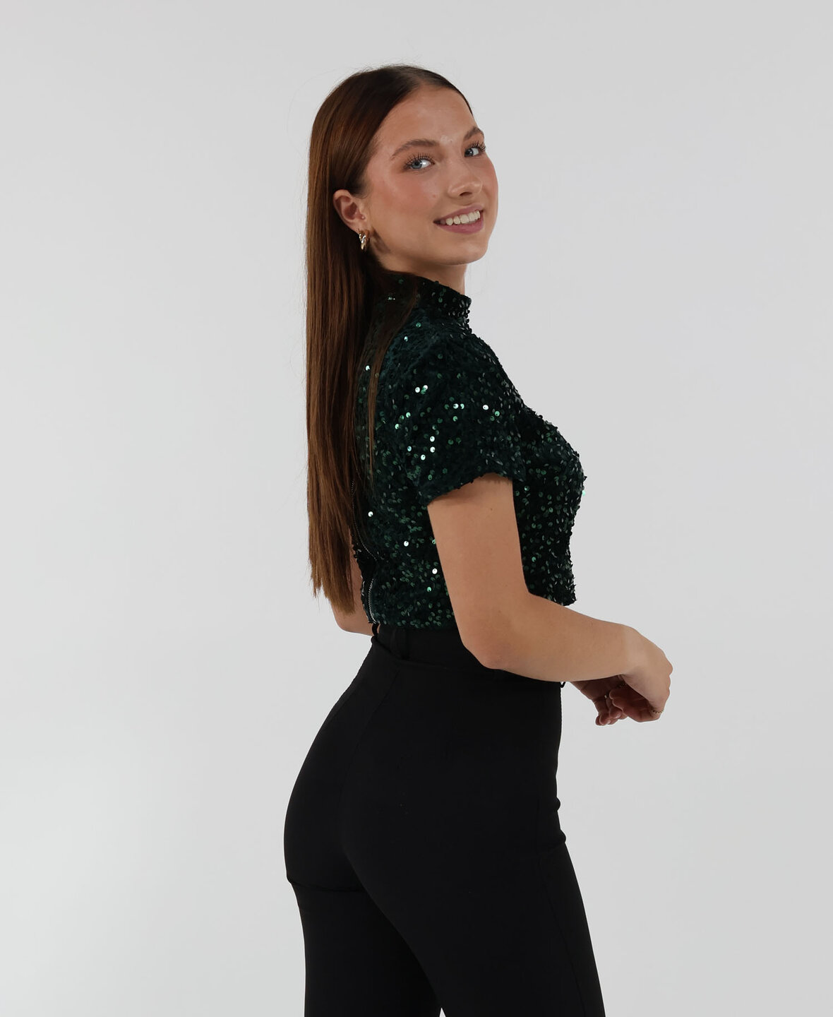 Velvet Sequin Top Short Green