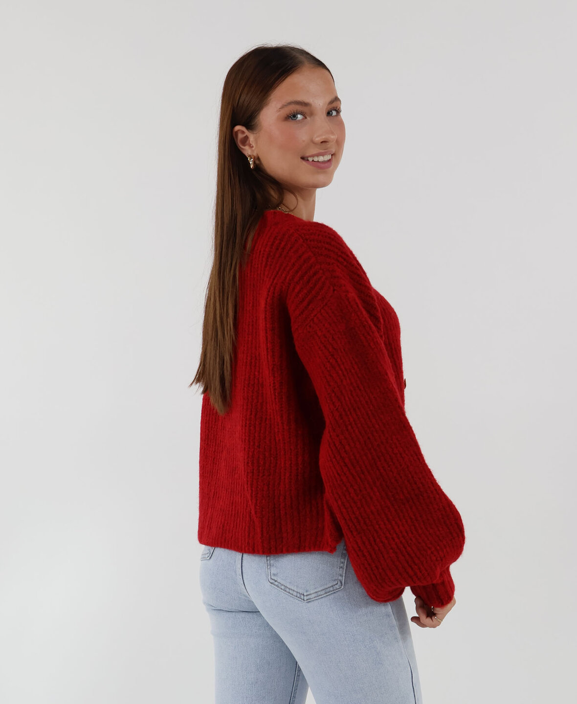 Knit Cardigan Red