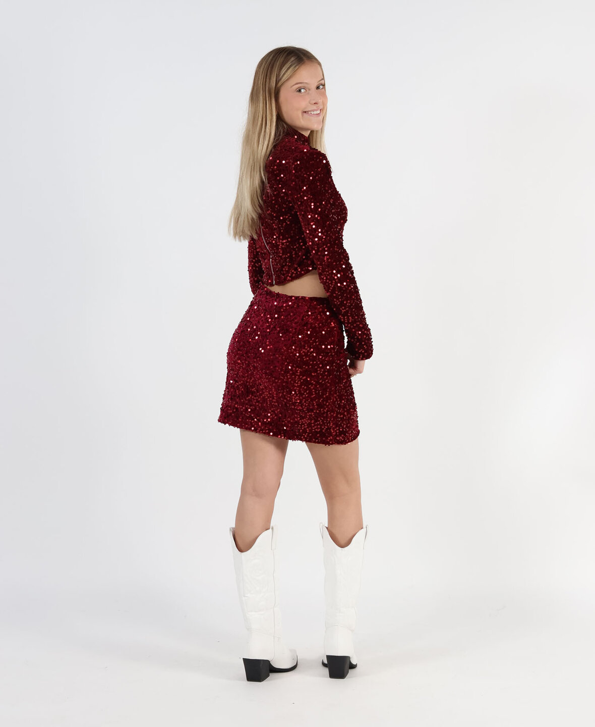 Velvet Sequin Skirt Bordeau