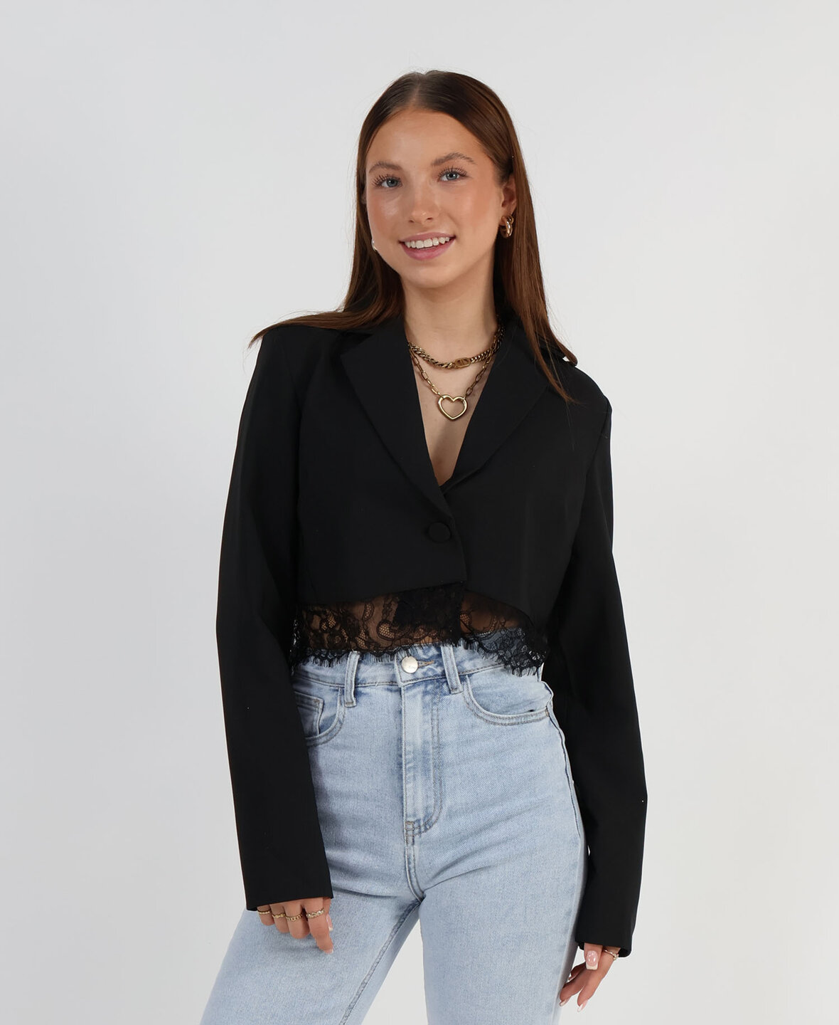 Sanne Lace Cropped Blazer Black