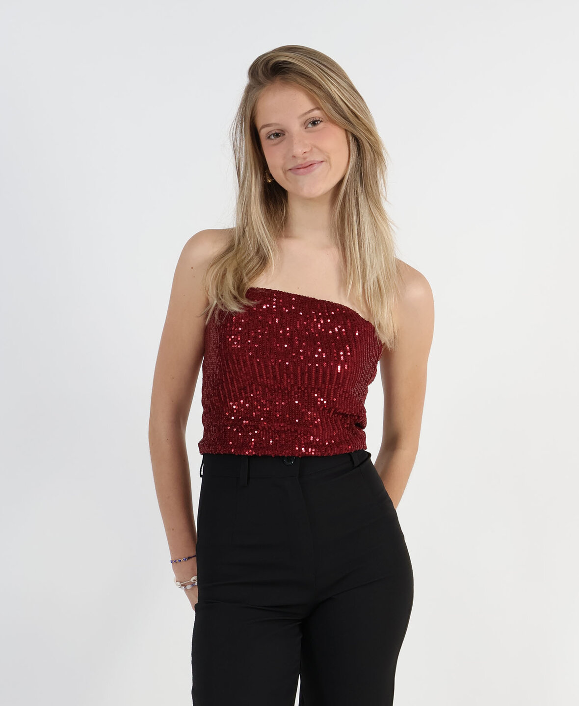 Sequin Tube Top Bordeau