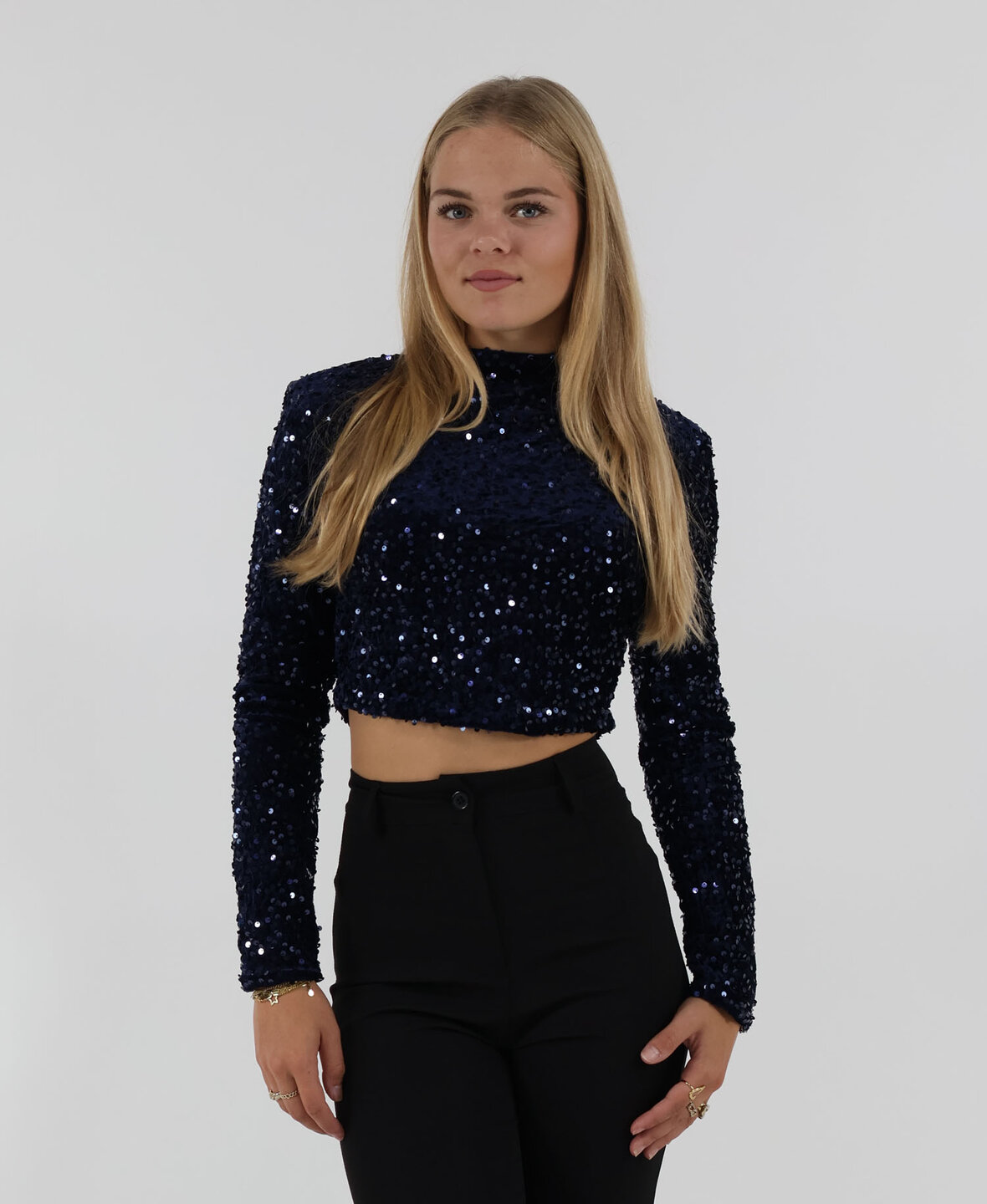 Velvet Sequin Top Long Navy Blue