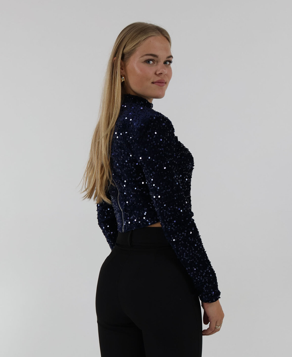 Velvet Sequin Top Long Navy Blue