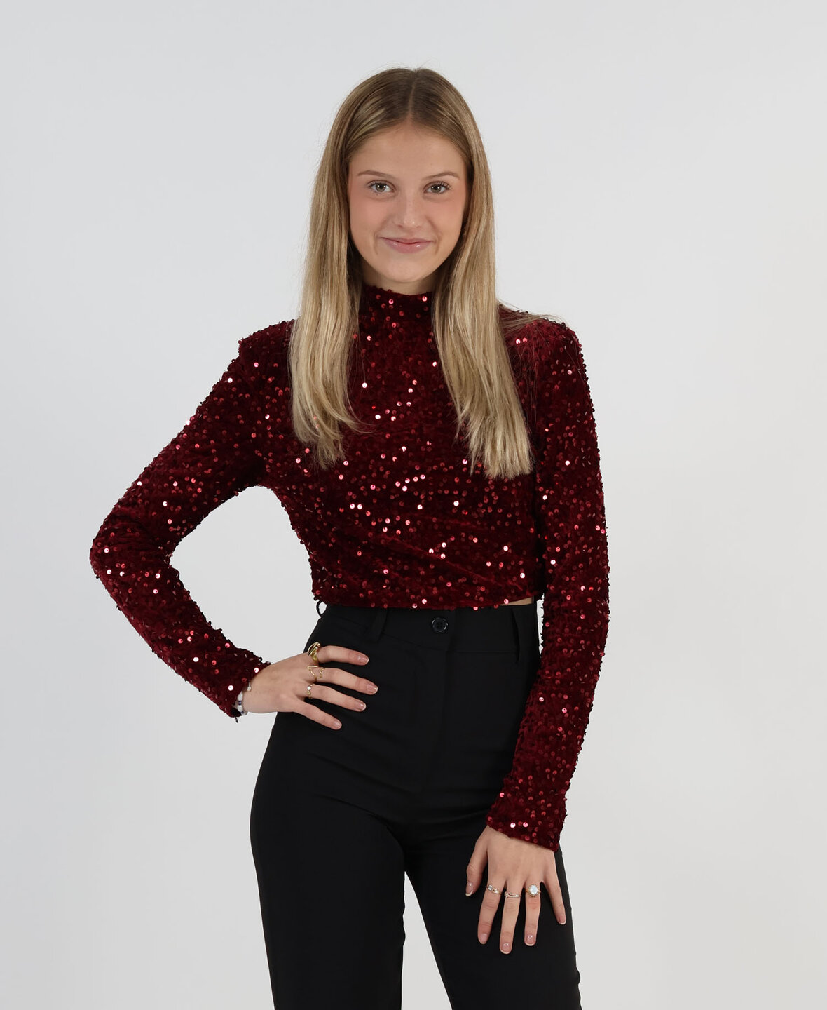 Velvet Sequin Top Long Bordeau