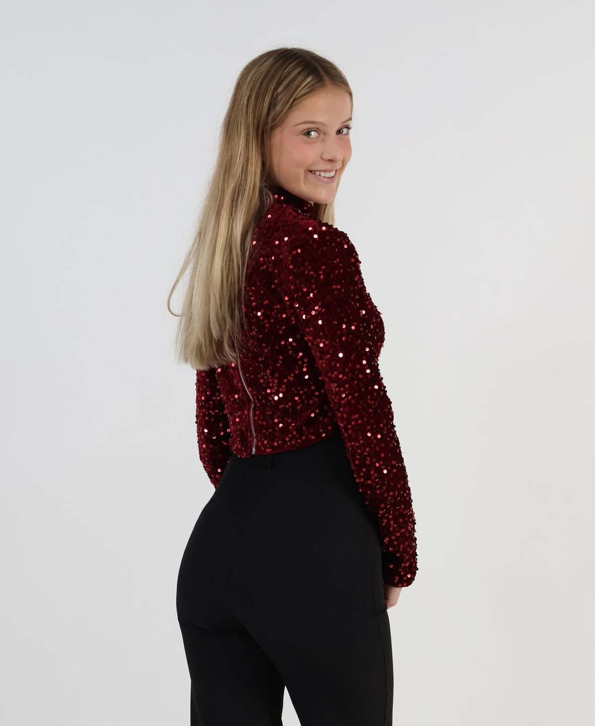 Velvet Sequin Top Long Bordeau