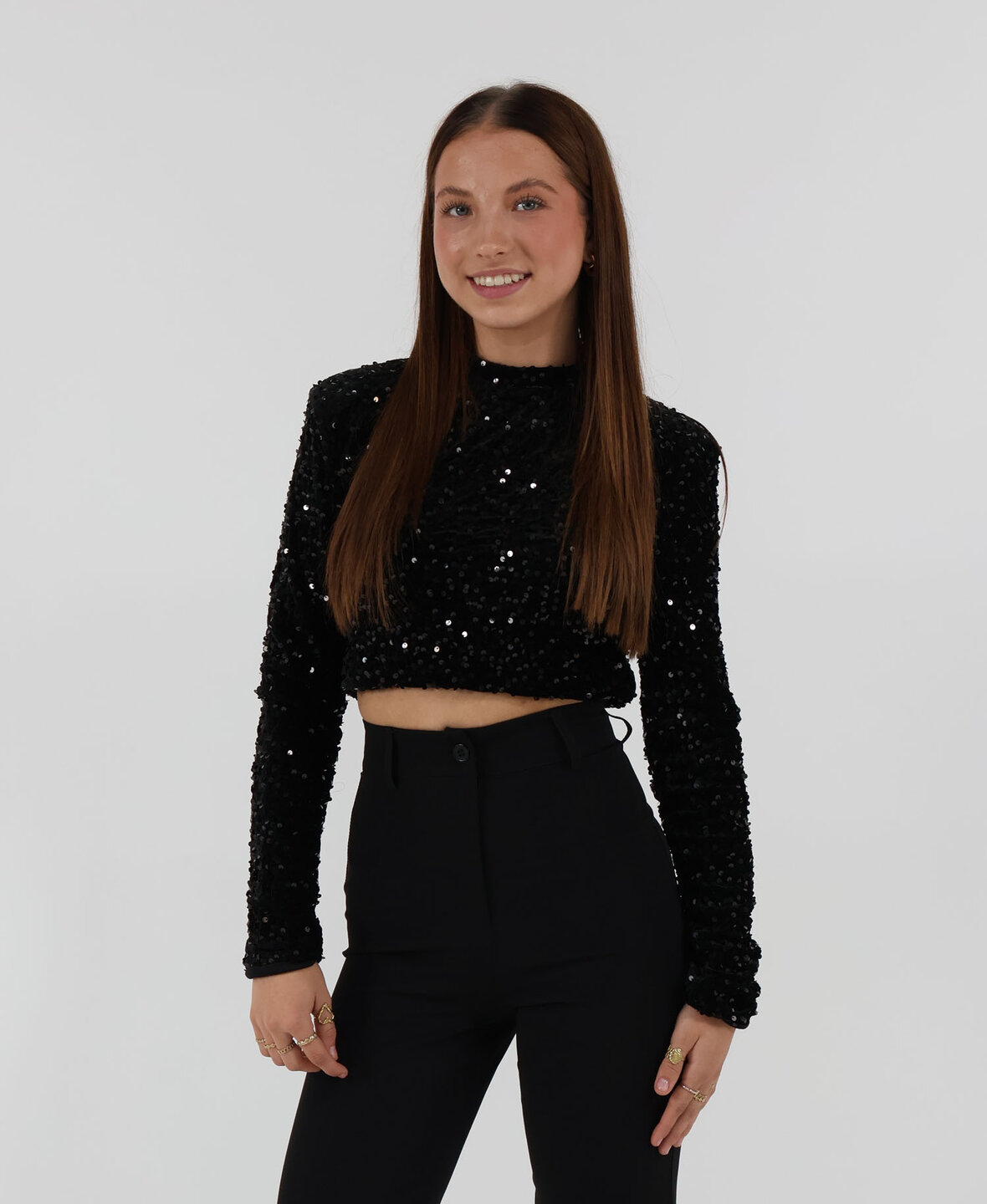 Velvet Sequin Top Long Black