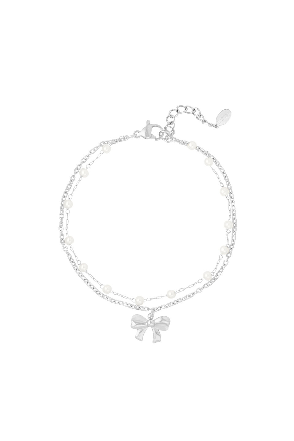 Double Bow and Pearls Bracelet Silver