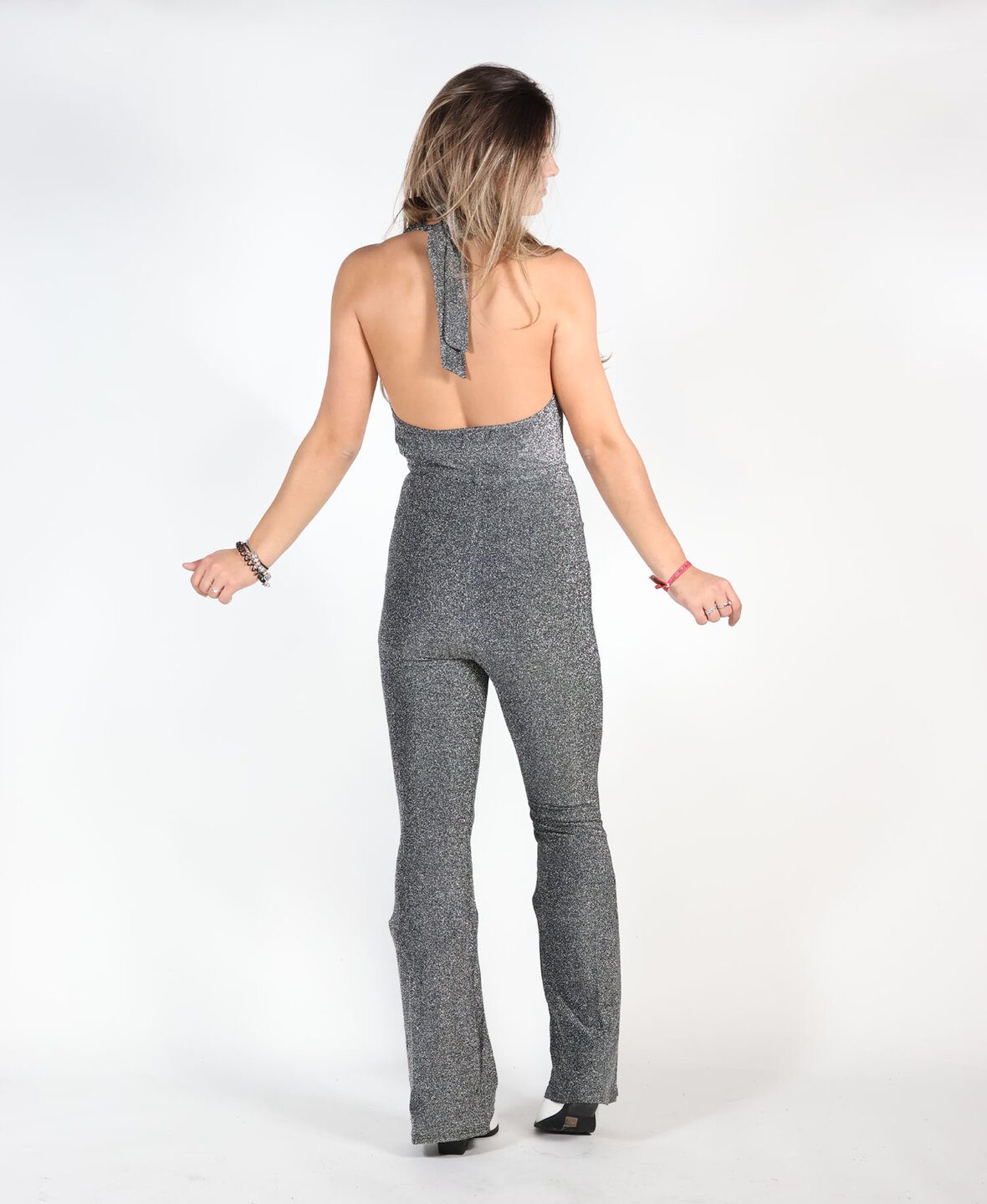 Halter Sparkle  Jumpsuit Silver