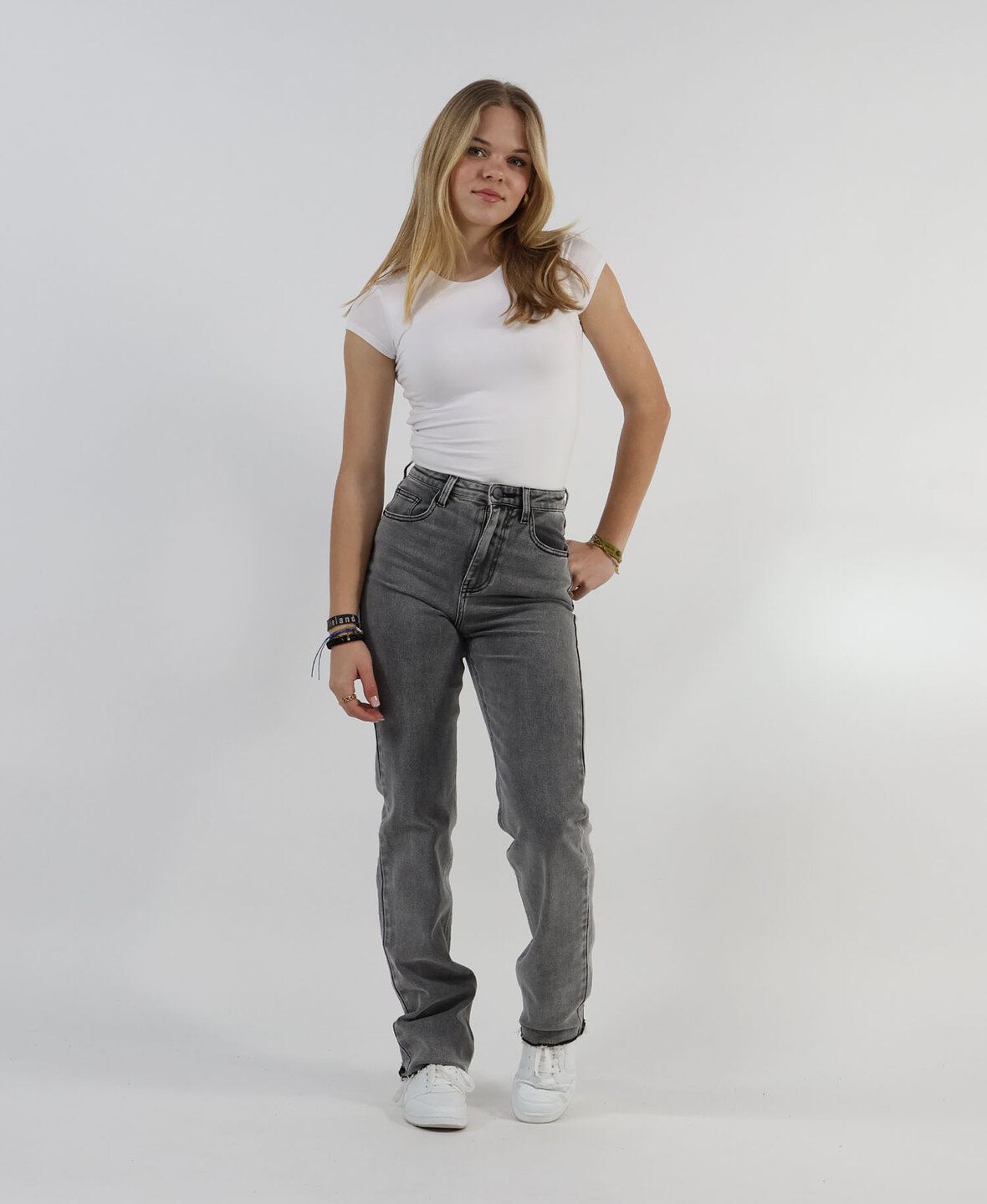 High Waisted Straight Leg Jeans Grey 2553 