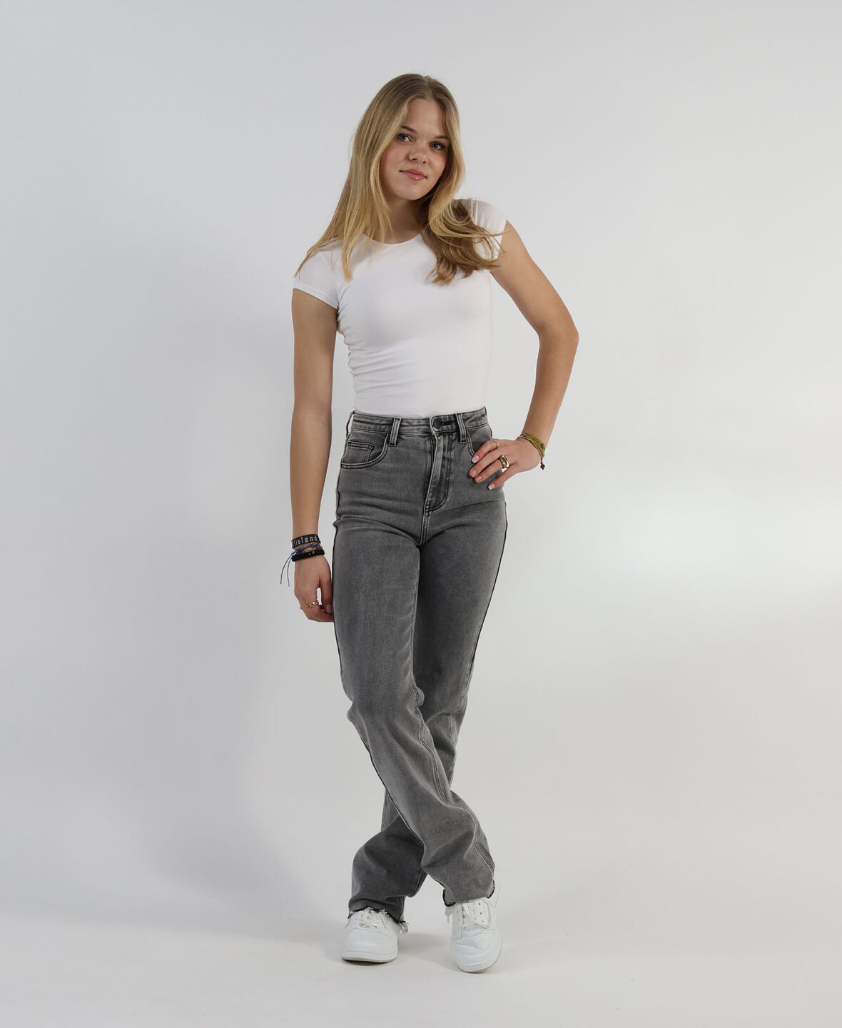 High Waisted Straight Leg Jeans Grey 2553 