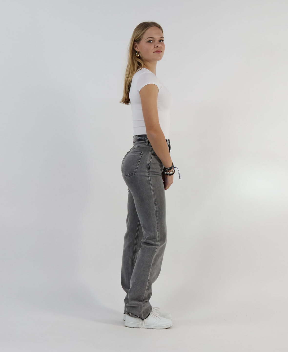 High Waisted Straight Leg Jeans Grey 2553 