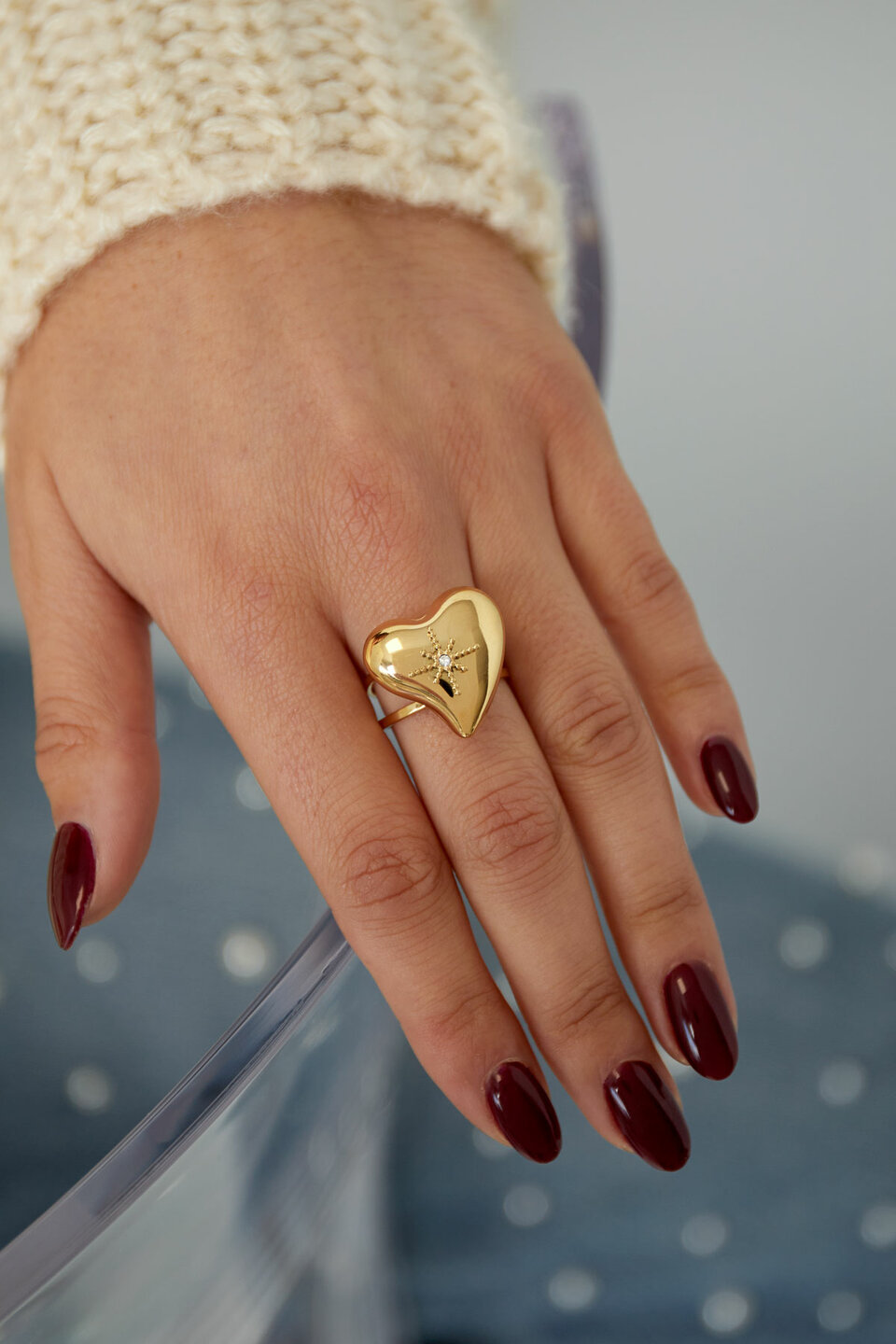 Big Heart With Diamond Ring Gold