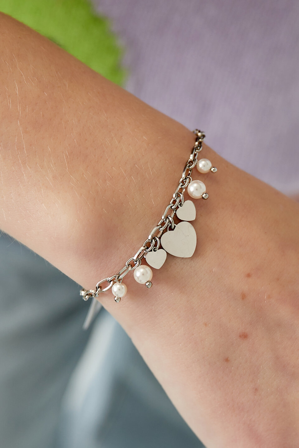 Heart And Pearls Bracelet Silver