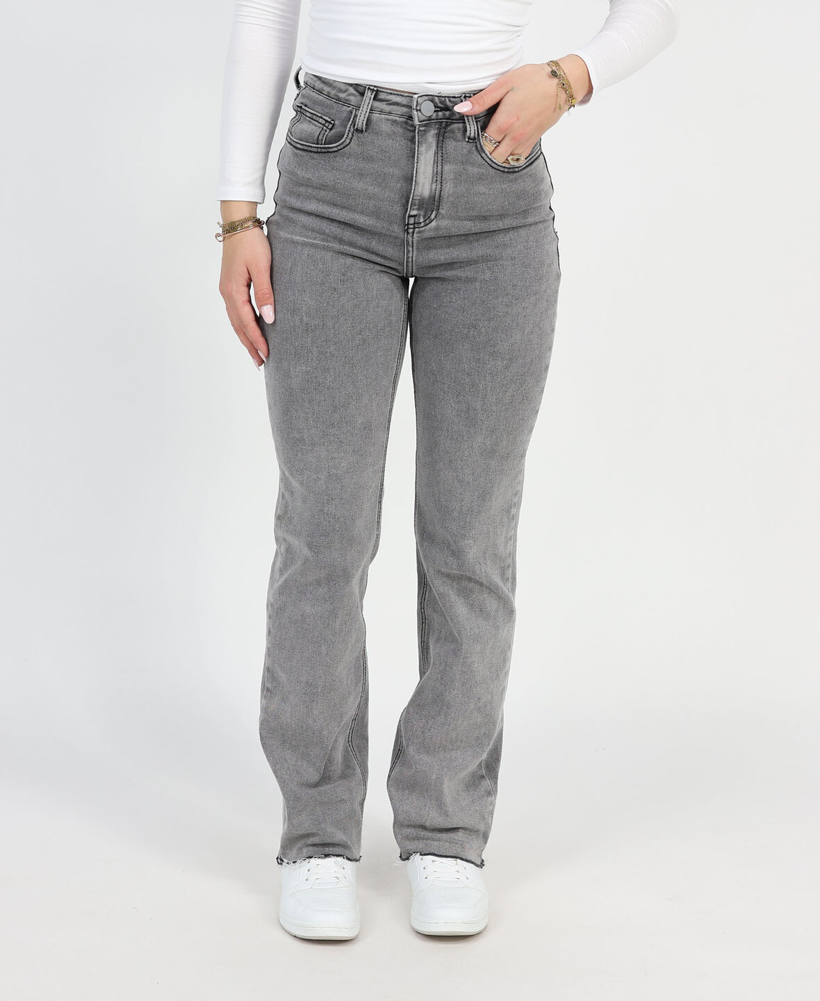 High Waisted Straight Leg Jeans Grey 2553 (REGULAR)